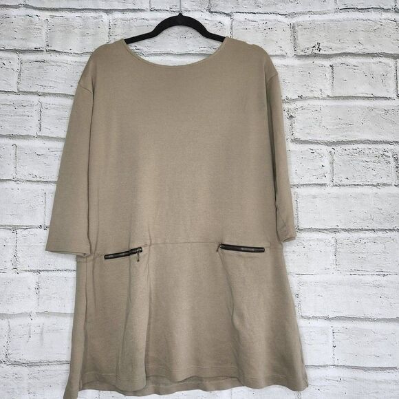 Soft Surroundings Moda Tunic Top Womens Medium Beige Zipper Pockets Cotton Dress - Picture 1 of 7